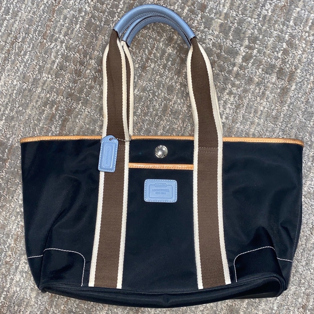 Vintage Coach Hampton Black Nylon Tote with Webbed Handles - Like New!
